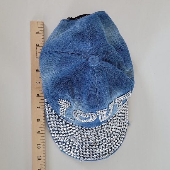 LOVE Denim & Rhinestones Classic Distressed Baseball Cap Unisex Adult - Picture 7 of 9